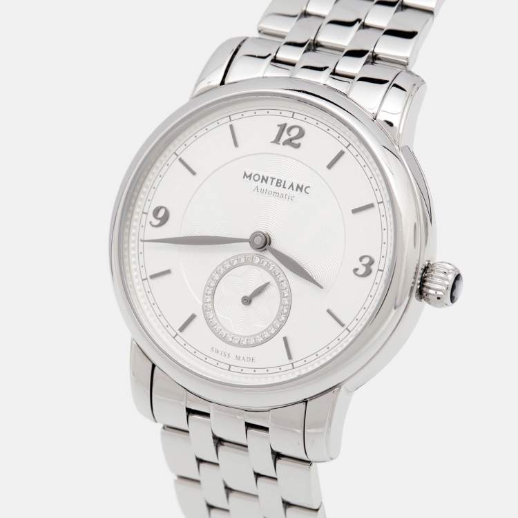Pre Owned Montblanc Silver Stainless Steel Diamond Star Legacy Women's Wristwatch 36 mm