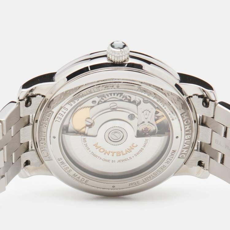 Pre Owned Montblanc Silver Stainless Steel Diamond Star Legacy Women's Wristwatch 36 mm