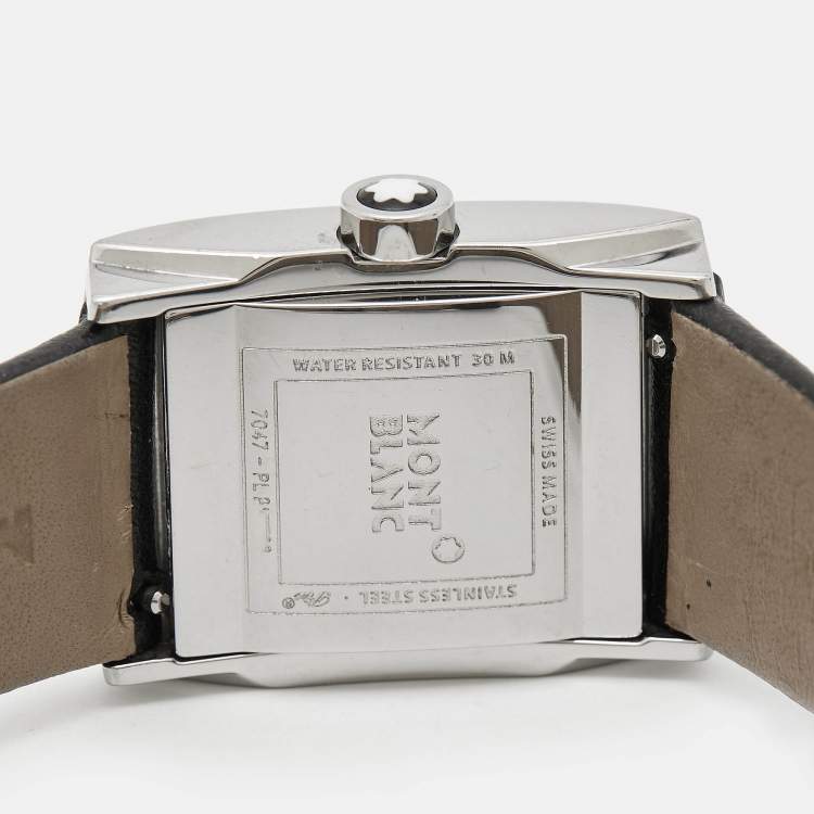 Pre Owned Montblanc White Stainless Steel Leather Profile 7047 Women's Wristwatch 23 mm