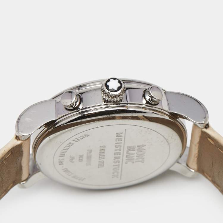 Pre Owned Montblanc White Stainless Steel Leather Mini Star 7039 Women's Wristwatch 32 mm