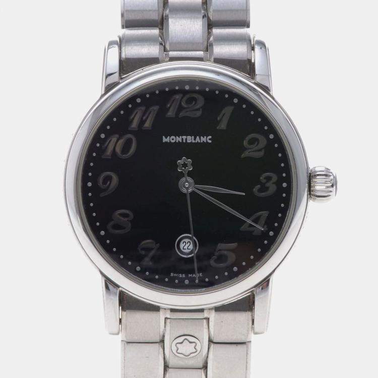 Pre Owned Montblanc Star 7020 Quartz Black Stainless Steel Women's Wristwatch 32 mm