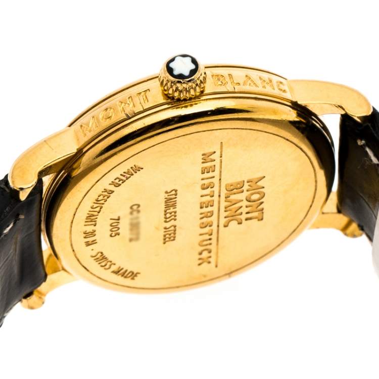 Pre Owned Montblanc Black Gold-Plated Stainless Steel Meisterstuck 7005 Women's Wristwatch 32MM