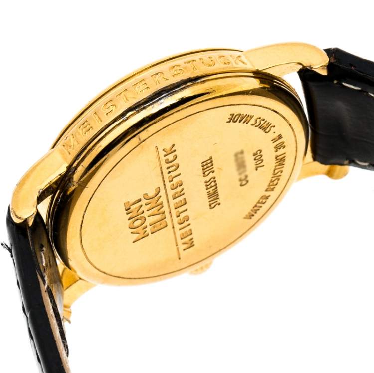 Pre Owned Montblanc Black Gold-Plated Stainless Steel Meisterstuck 7005 Women's Wristwatch 32MM