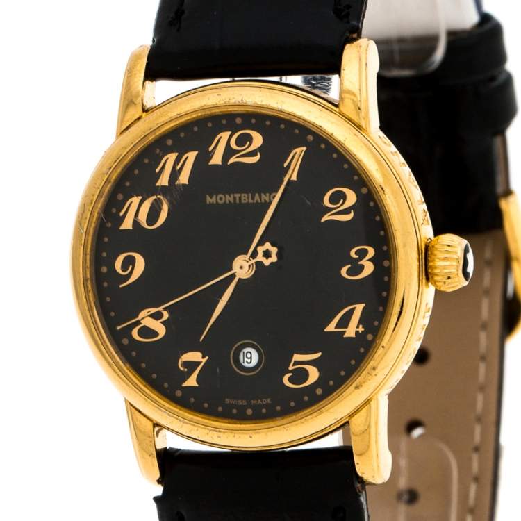 Pre Owned Montblanc Black Gold-Plated Stainless Steel Meisterstuck 7005 Women's Wristwatch 32MM