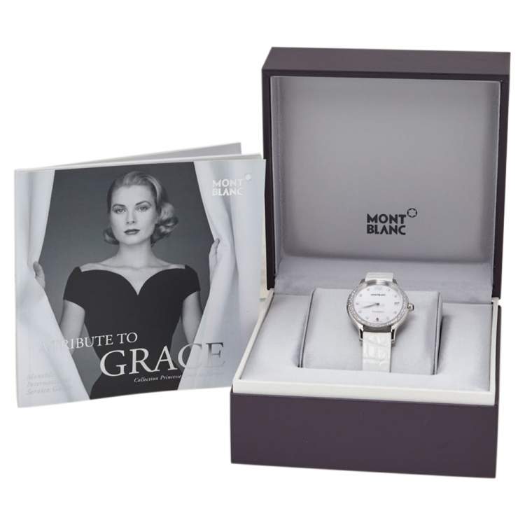 Pre Owned Montblanc MOP Stainless Steel Diamonds Princess Grace De Monaco Women's Wristwatch 34 mm