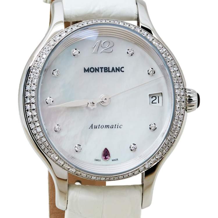 Pre Owned Montblanc MOP Stainless Steel Diamonds Princess Grace De Monaco Women's Wristwatch 34 mm
