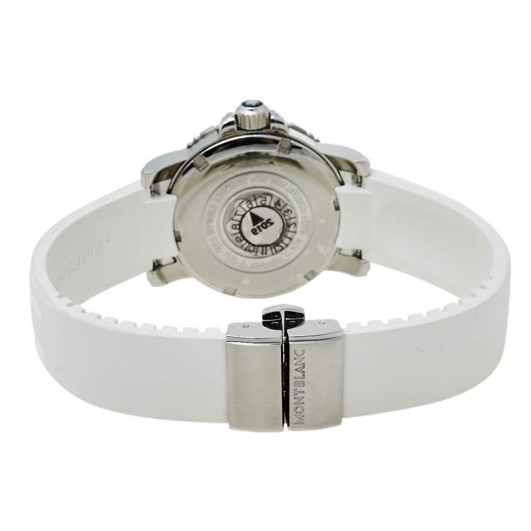 Pre Owned Montblanc MOP Diamonds Stainless Steel Rubber Sport 9650 Women's Wristwatch 34MM