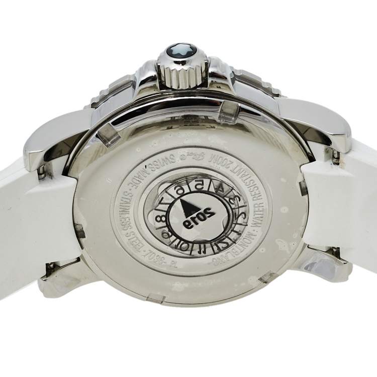 Pre Owned Montblanc MOP Diamonds Stainless Steel Rubber Sport 9650 Women's Wristwatch 34MM