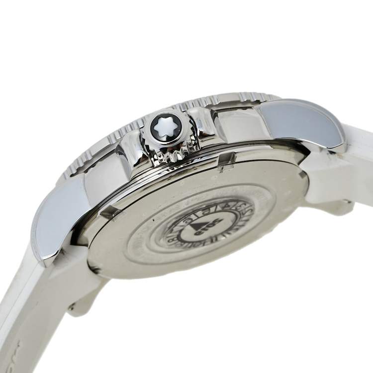 Pre Owned Montblanc MOP Diamonds Stainless Steel Rubber Sport 9650 Women's Wristwatch 34MM