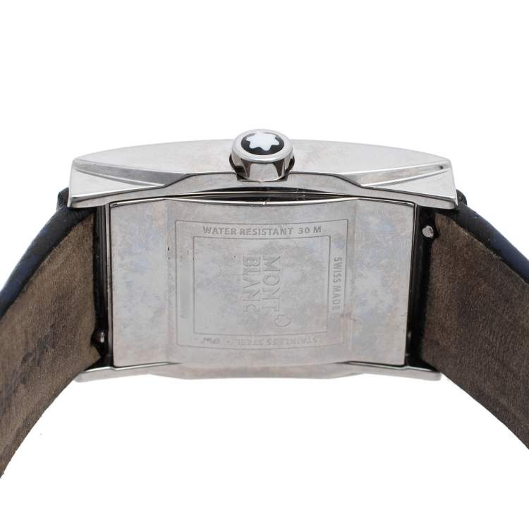 Pre Owned Montblanc White Stainless Steel Leather Profile 7077 Women's Wristwatch 23 mm