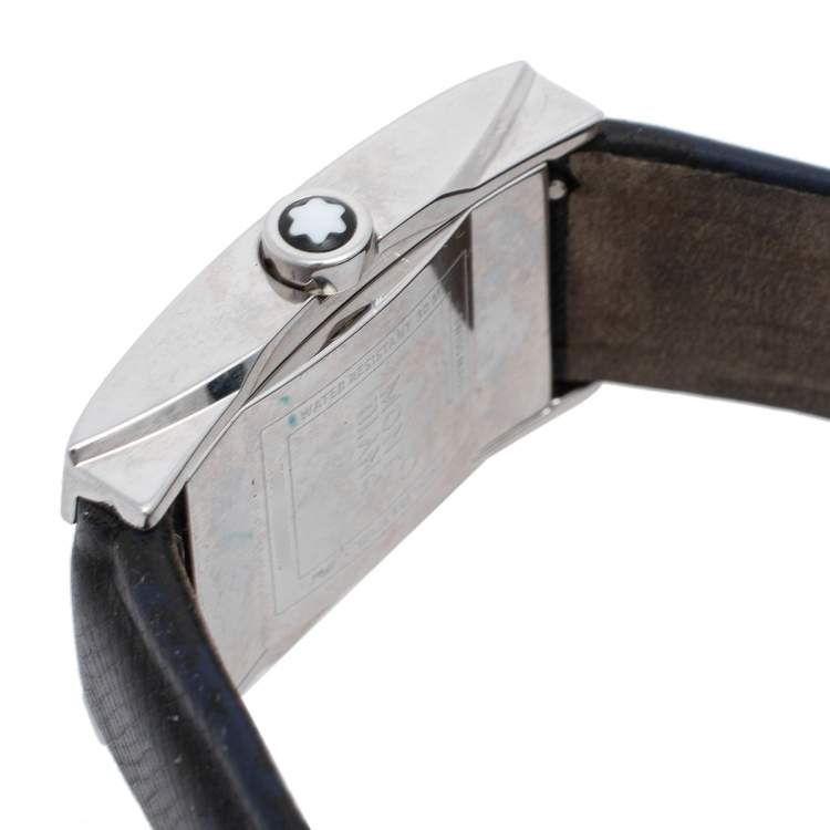 Pre Owned Montblanc White Stainless Steel Leather Profile 7077 Women's Wristwatch 23 mm