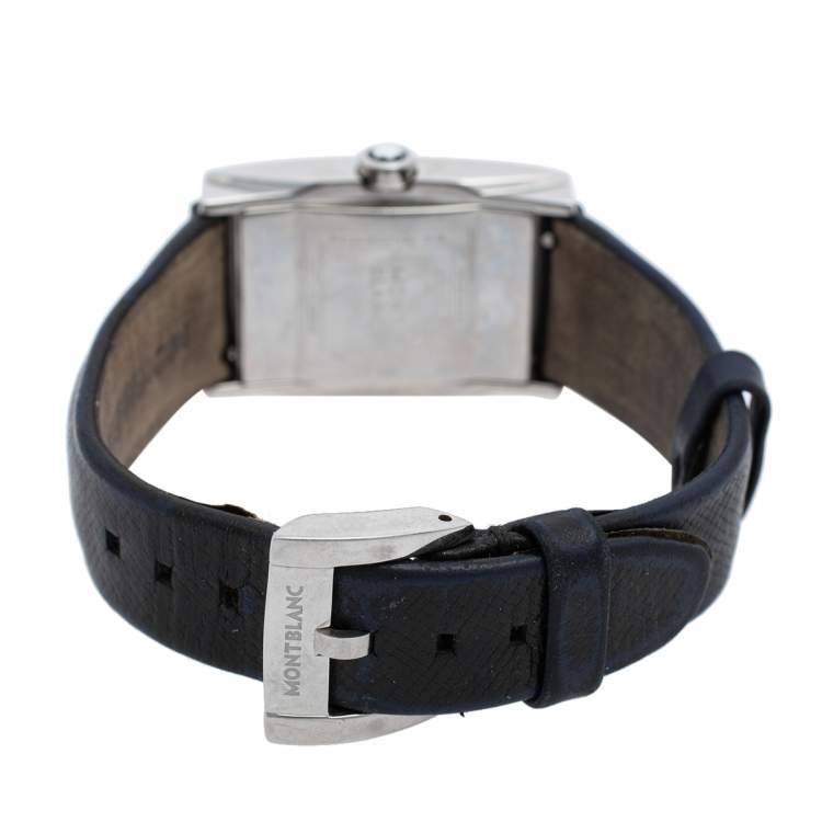 Pre Owned Montblanc White Stainless Steel Leather Profile 7077 Women's Wristwatch 23 mm