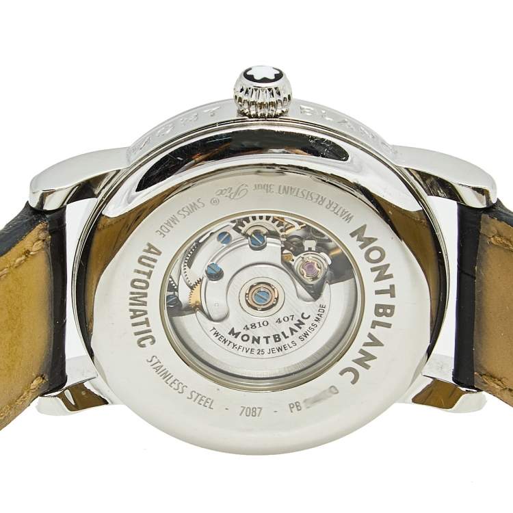 Pre Owned Montblanc Mother of Pearl Diamond Stainless Steel Alligator Meisterstuck 7087 Women's Wristwatch 32 mm
