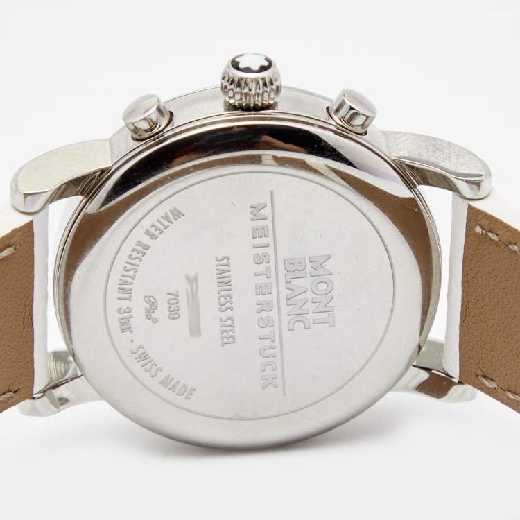 Pre Owned Montblanc White Stainless Steel Leather Mini Star 7039 Women's Wristwatch 32 mm
