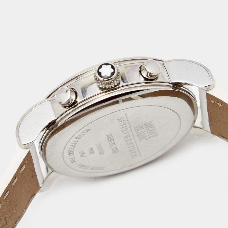 Pre Owned Montblanc White Stainless Steel Leather Mini Star 7039 Women's Wristwatch 32 mm