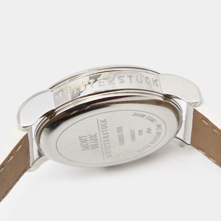 Pre Owned Montblanc White Stainless Steel Leather Mini Star 7039 Women's Wristwatch 32 mm