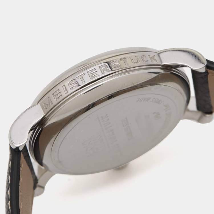 Pre Owned Montblanc Silver Stainless Steel Leather Star 7042 Women's Wristwatch 31 mm 