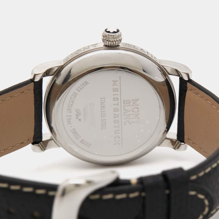 Pre Owned Montblanc Silver Stainless Steel Leather Star 7042 Women's Wristwatch 31 mm 