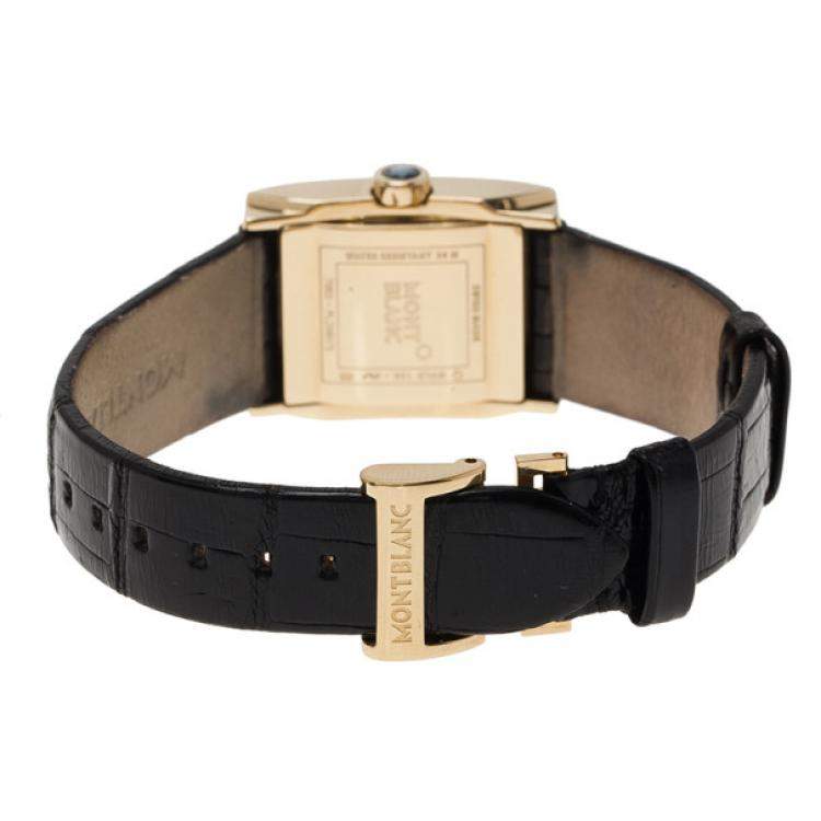 مملوكة مسبقًا Montblanc White Mother Of Pearl 18K Yellow Gold Profile 7063 Women's Wristwatch 23 MM