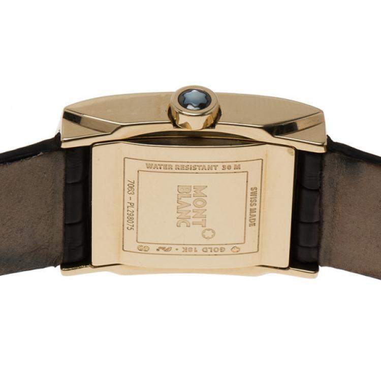 مملوكة مسبقًا Montblanc White Mother Of Pearl 18K Yellow Gold Profile 7063 Women's Wristwatch 23 MM