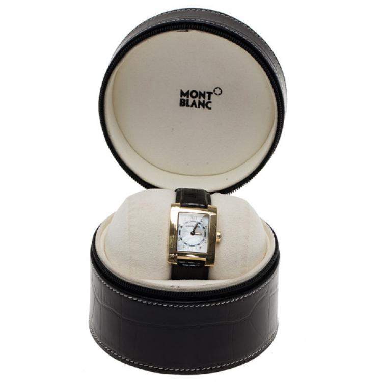 مملوكة مسبقًا Montblanc White Mother Of Pearl 18K Yellow Gold Profile 7063 Women's Wristwatch 23 MM