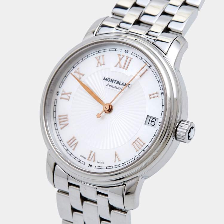 Pre Owned Montblanc Mother Of Pearl Stainless Steel Tradition 114367 Women's Wristwatch 32 mm