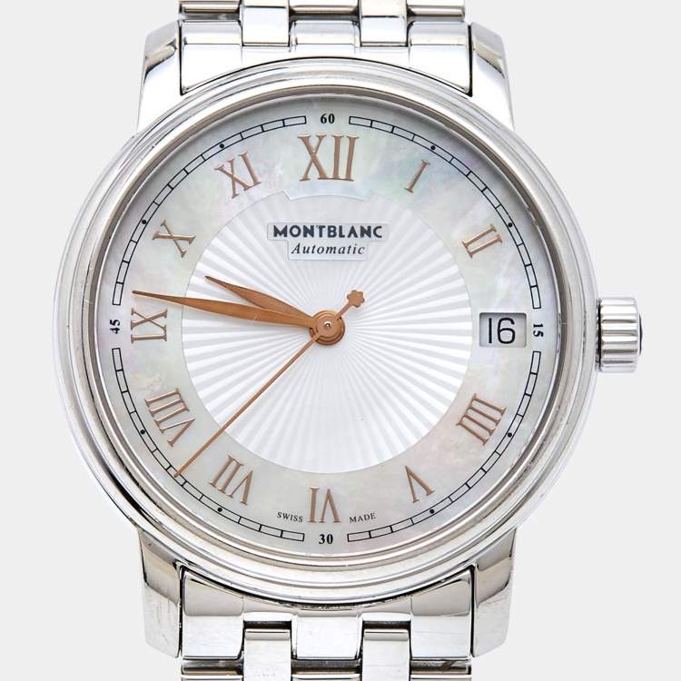 Pre Owned Montblanc Mother Of Pearl Stainless Steel Tradition 114367 Women's Wristwatch 32 mm