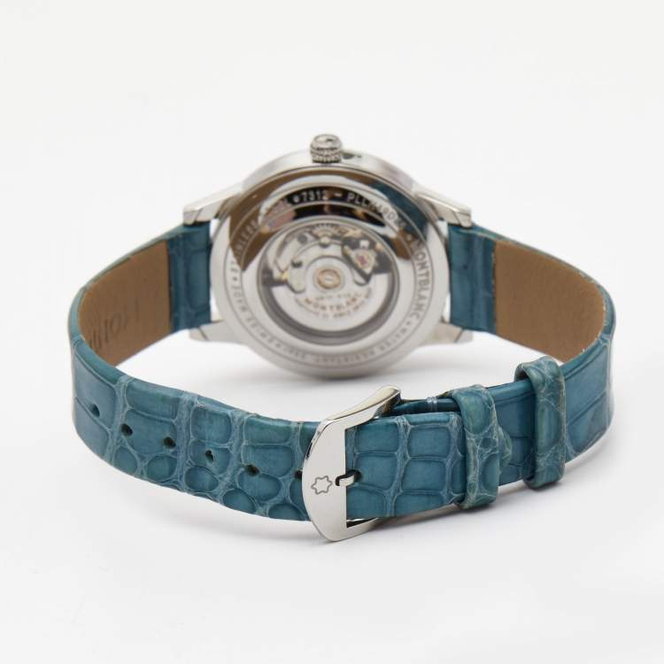 Pre Owned Montblanc Mother Of Pearl Stainless Steel Alligator Leather Boheme 118774 Women's Wristwatch 30 mm