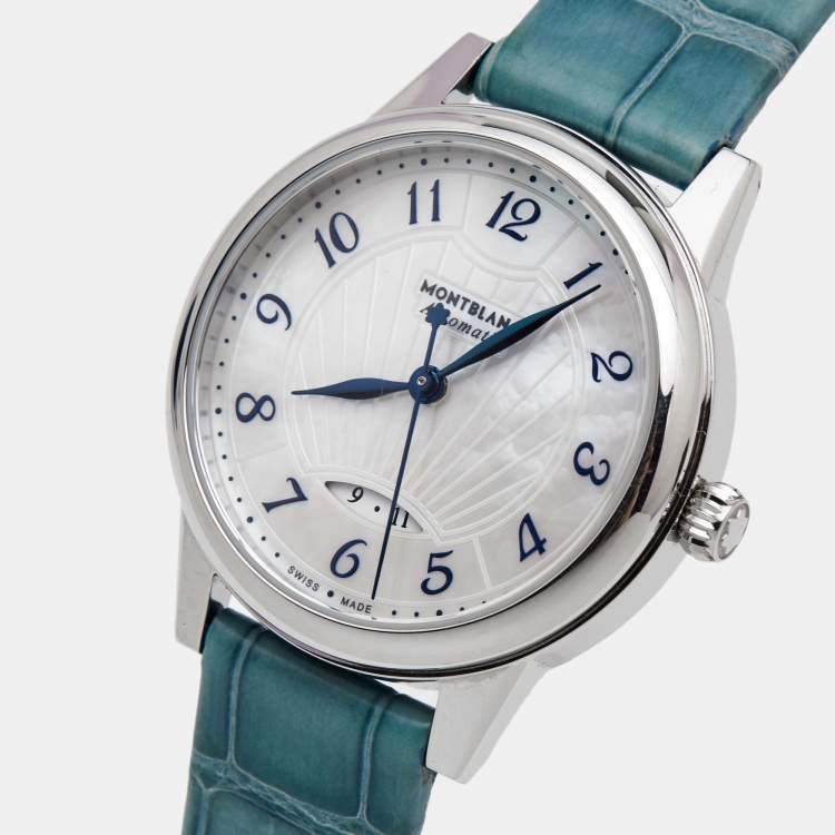 Pre Owned Montblanc Mother Of Pearl Stainless Steel Alligator Leather Boheme 118774 Women's Wristwatch 30 mm