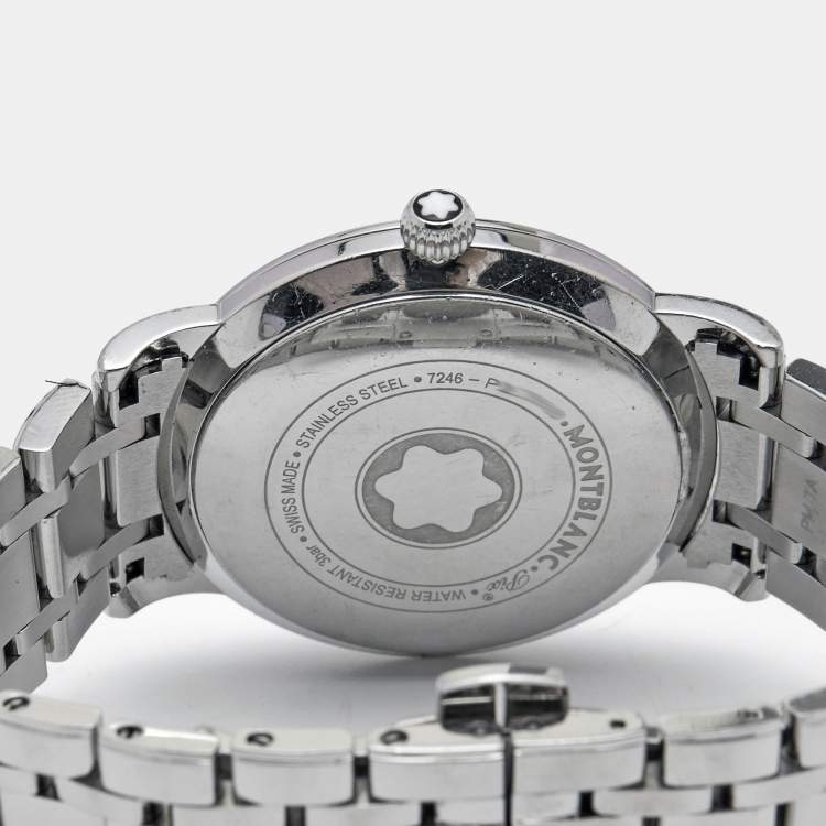 Pre Owned Montblanc White Mother Of Pearl Stainless Steel Star Classique 108764 Women's Wristwatch 34 mm