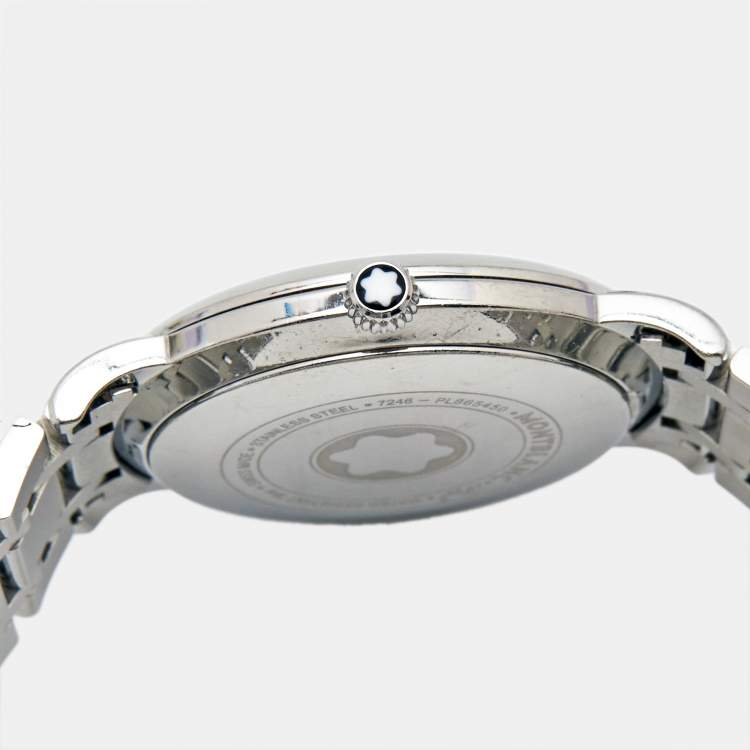 Pre Owned Montblanc White Mother Of Pearl Stainless Steel Star Classique 108764 Women's Wristwatch 34 mm