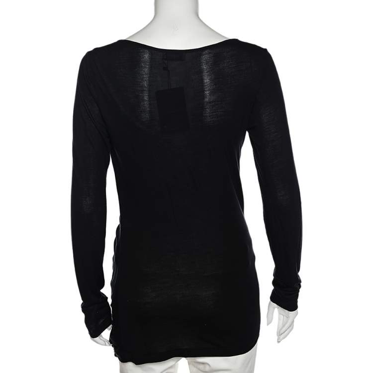 Pre Owned Moschino Cheap and Chic Black Ruffle Trimmed Long Sleeve Top M 