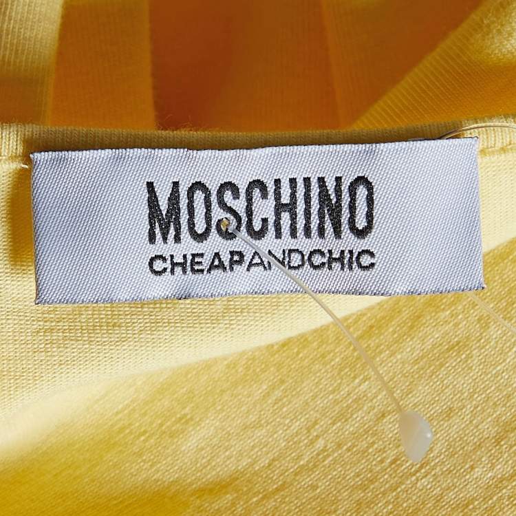 Pre Owned Moschino Cheap and Chic Yellow Cotton Knit Bow Detail T-Shirt M