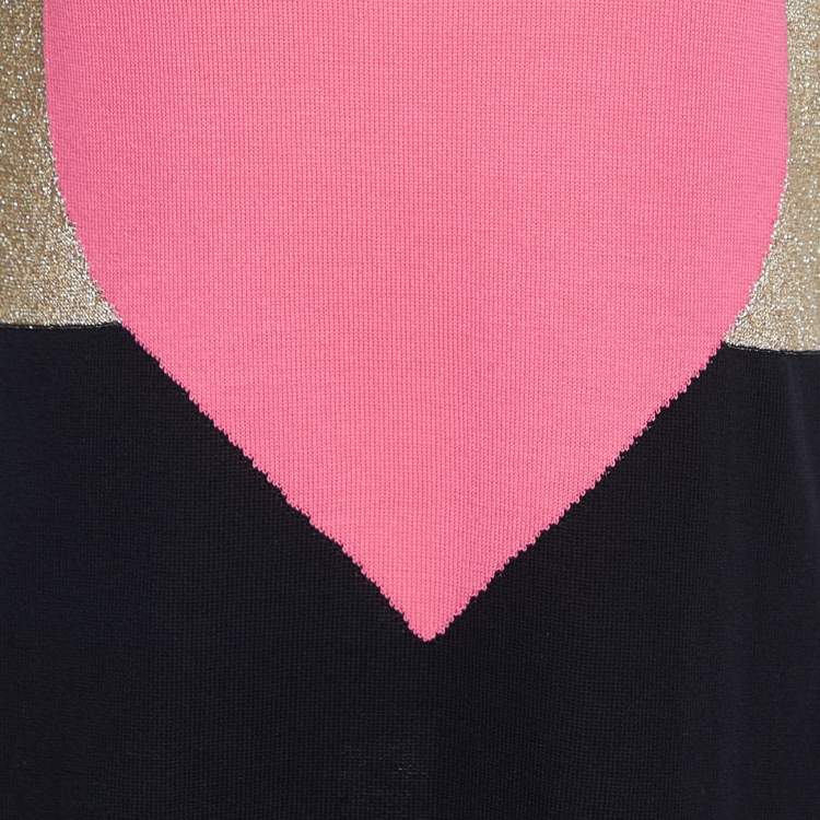 Pre Owned Moschino Cheap and Chic Multicolor Heart Lurex & Cotton Knit Mini Dress M