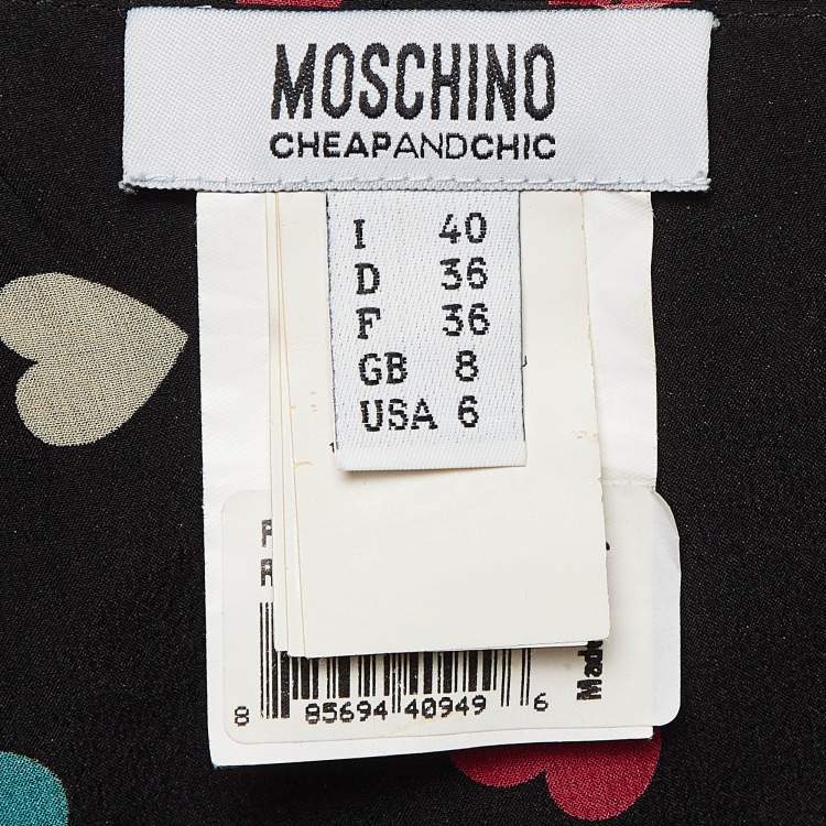 Pre Owned Moschino Cheap and Chic Black Heart Print Silk Maxi Skirt S