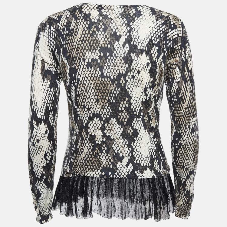 Pre Owned Moschino Cheap and Chic Black Snake Print Ruffled Cardigan Top M