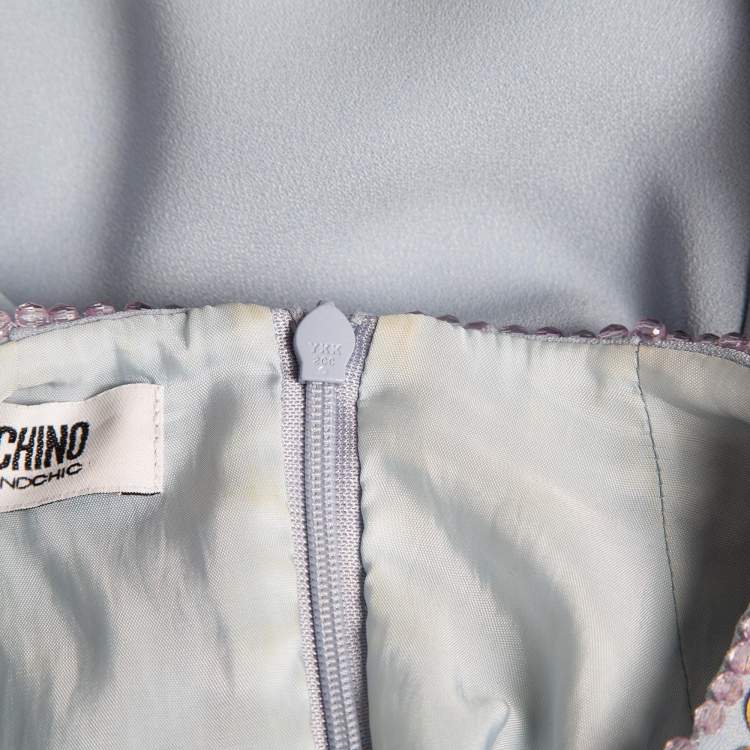 Pre Owned Moschino Cheap and Chic Blue Embellished Crepe Sleeveless Top S