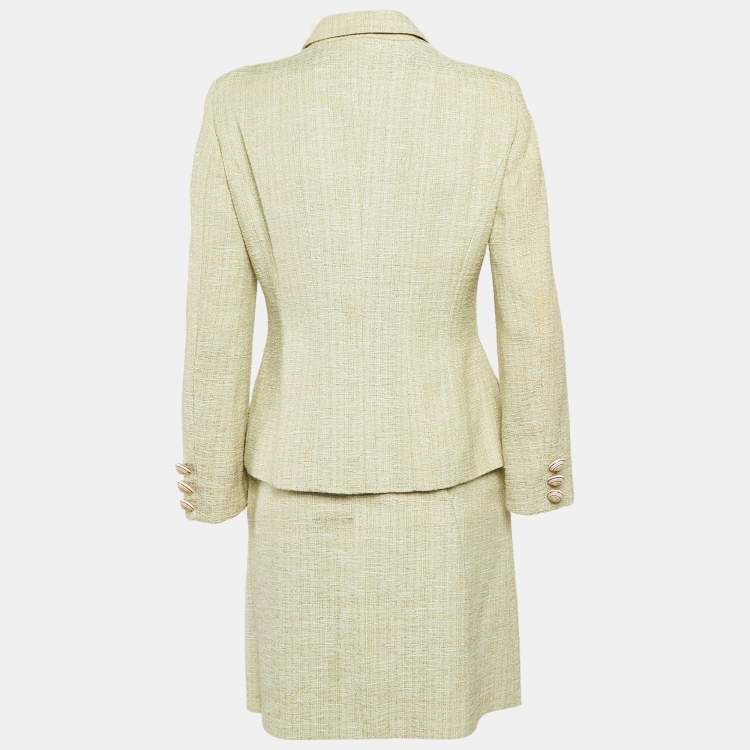 Pre Owned Moschino Cheap and Chic Green Tweed Shell Closure Skirt Suit M
