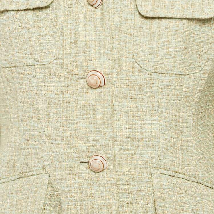 Pre Owned Moschino Cheap and Chic Green Tweed Shell Closure Skirt Suit M