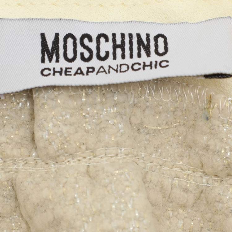 Pre Owned Moschino Cheap and Chic Gold/Cream Lurex Blend Midi Skirt M