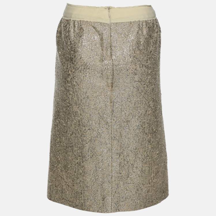 Pre Owned Moschino Cheap and Chic Gold/Cream Lurex Blend Midi Skirt M