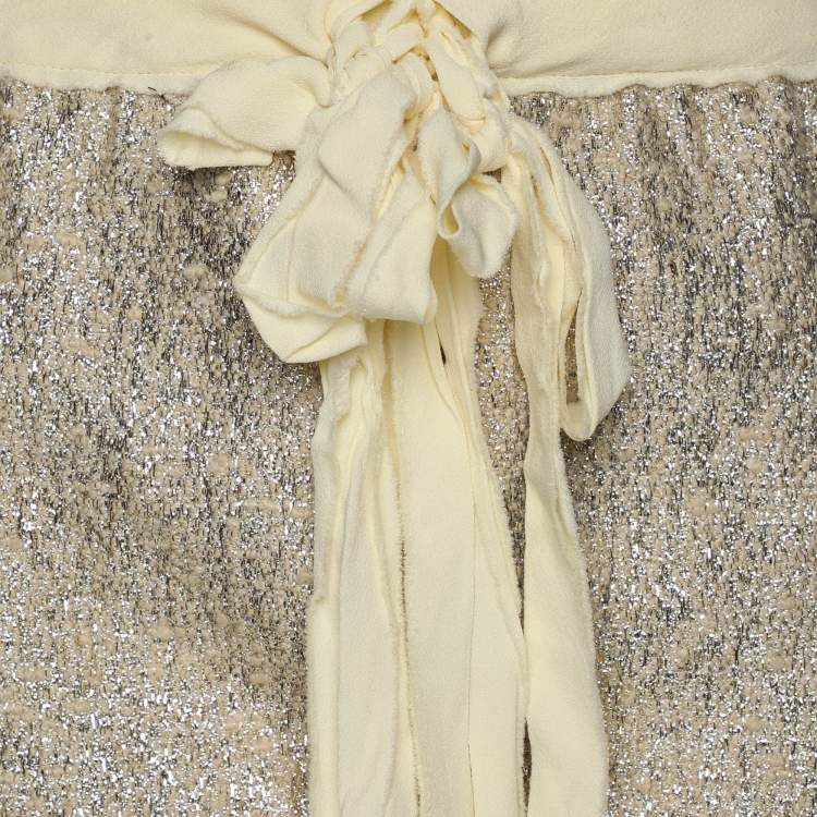 Pre Owned Moschino Cheap and Chic Gold/Cream Lurex Blend Midi Skirt M