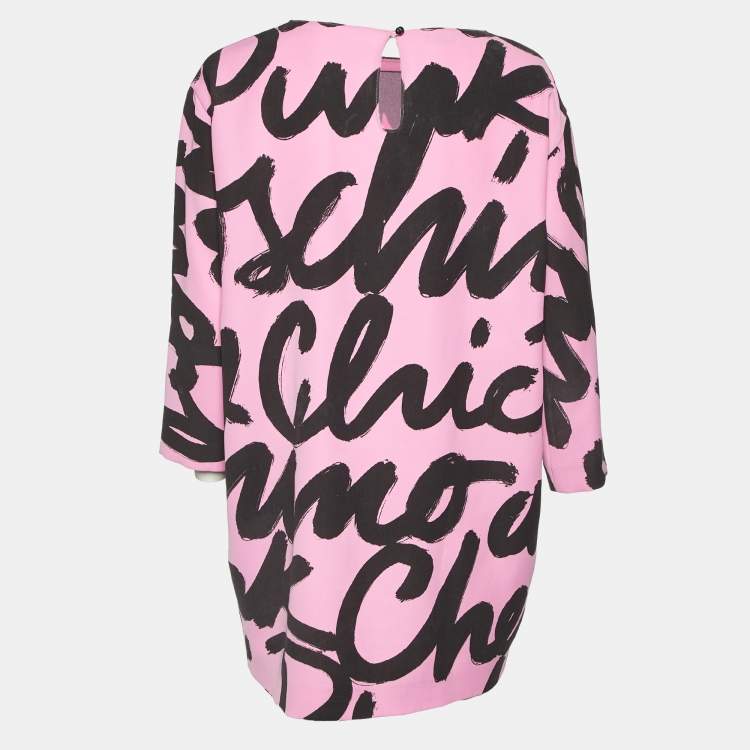 Pre Owned Moschino Cheap and Chic Pink Logo Print Crepe Tunic Top M