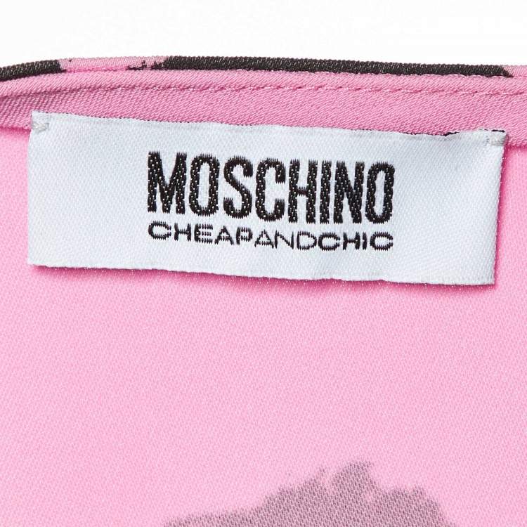 Pre Owned Moschino Cheap and Chic Pink Logo Print Crepe Tunic Top M