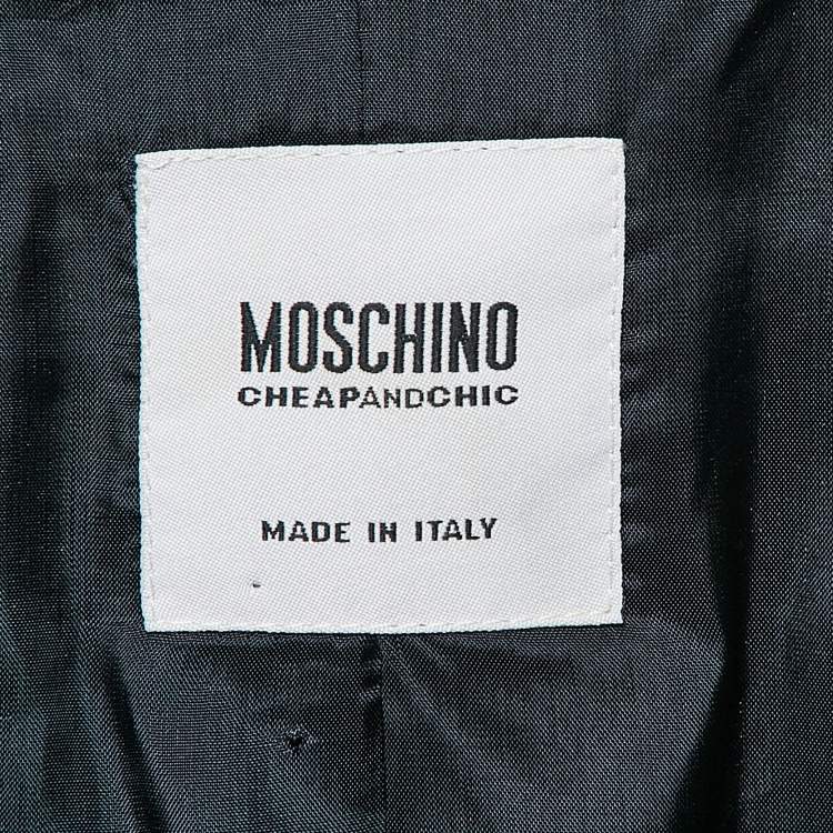 Pre Owned Moschino Cheap & Chic Navy Blue Textured Stripe Print and Wool Pants Suit M