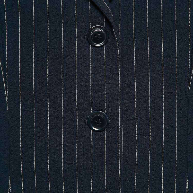 Pre Owned Moschino Cheap & Chic Navy Blue Textured Stripe Print and Wool Pants Suit M