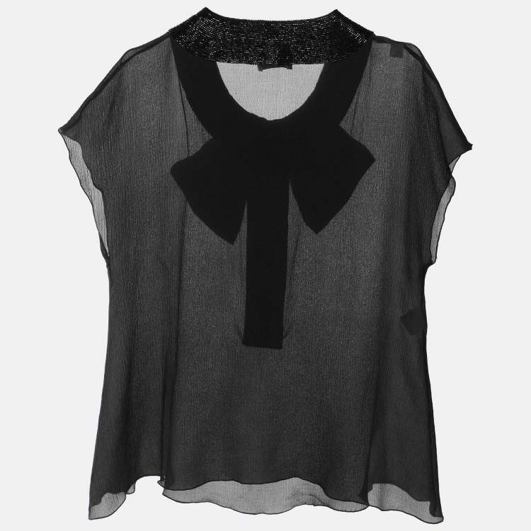 Pre Owned Moschino Cheap and Chic Black Silk Bow Top M