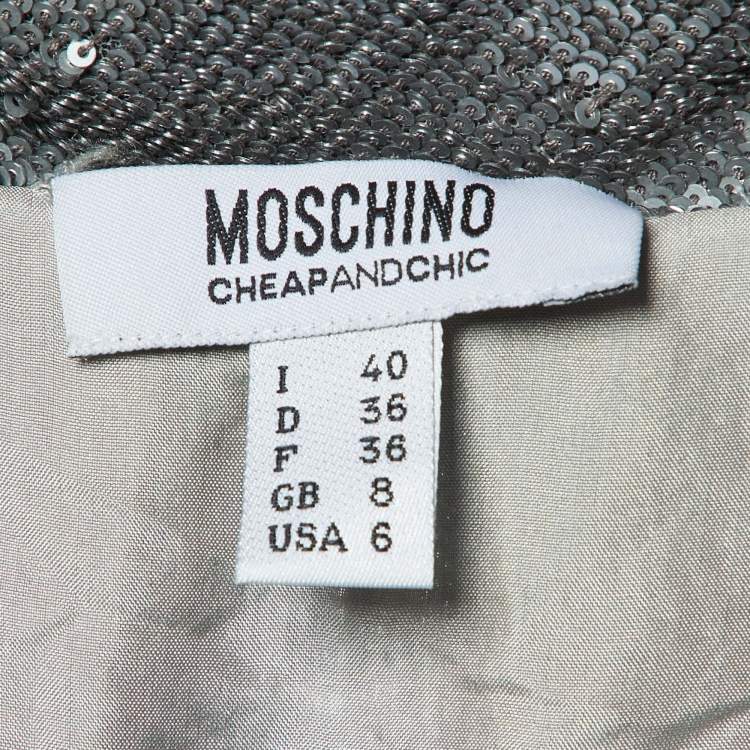 Pre Owned Moschino Cheap and Chic Silver Sequined Bow Detail Mini Dress S 