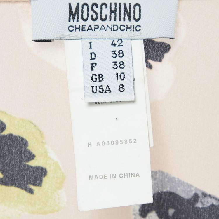 Pre Owned Moschino Cheap and Chic Pink Eye Print Silk Draped Midi Dress M