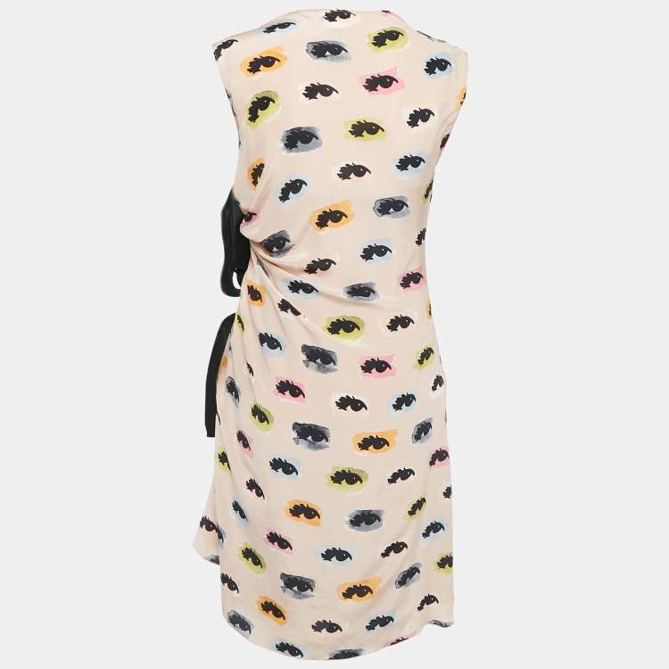 Pre Owned Moschino Cheap and Chic Pink Eye Print Silk Draped Midi Dress M